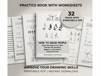 How to Draw People | Figure Sketching Practice Book, Printable PDF Workbook, Beginner to Intermediate, Drawing Exercises