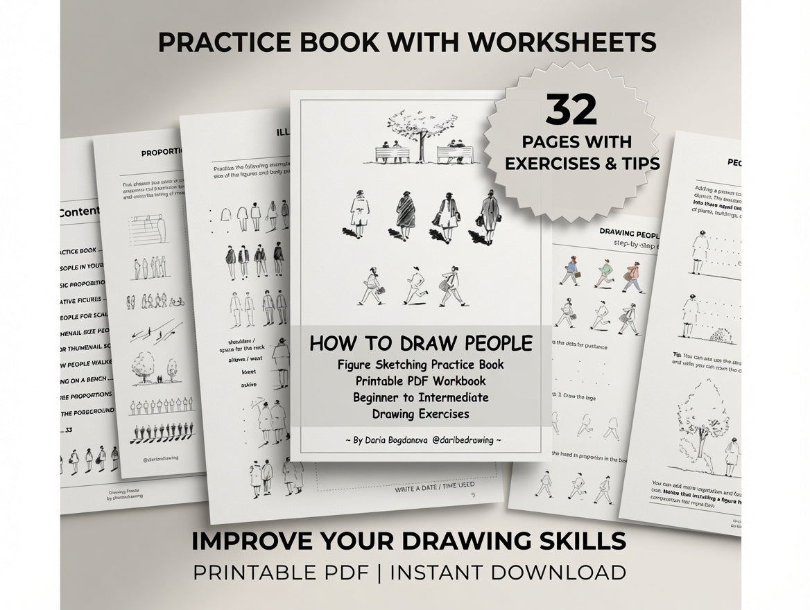 How to Draw People | Figure Sketching Practice Book, Printable PDF Workbook, Beginner to Intermediate, Drawing Exercises