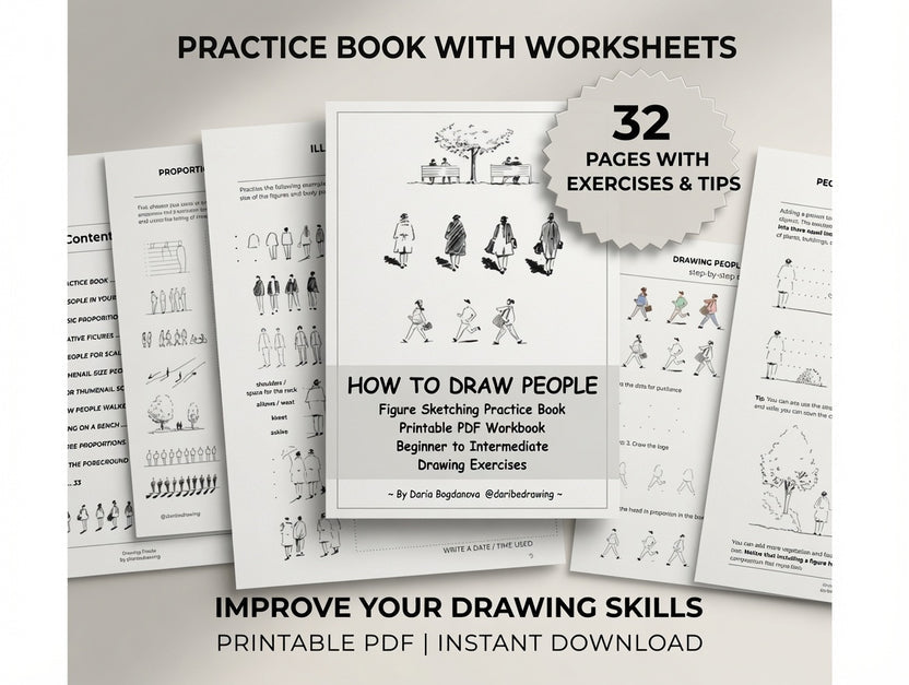How to Draw People | Figure Sketching Practice Book, Printable PDF Workbook, Beginner to Intermediate, Drawing Exercises