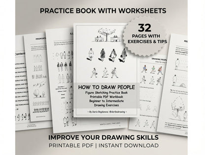 How to Draw People | Figure Sketching Practice Book, Printable PDF Workbook, Beginner to Intermediate, Drawing Exercises