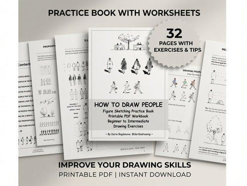 How to Draw People | Figure Sketching Practice Book, Printable PDF Workbook, Beginner to Intermediate, Drawing Exercises